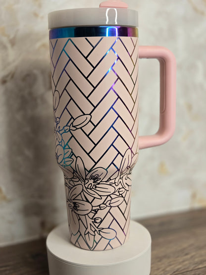 Floral Herringbone Tumbler