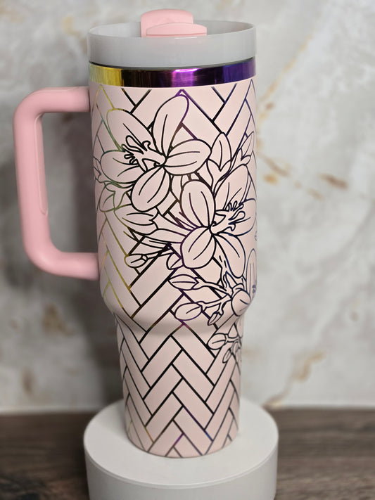 Floral Herringbone Tumbler