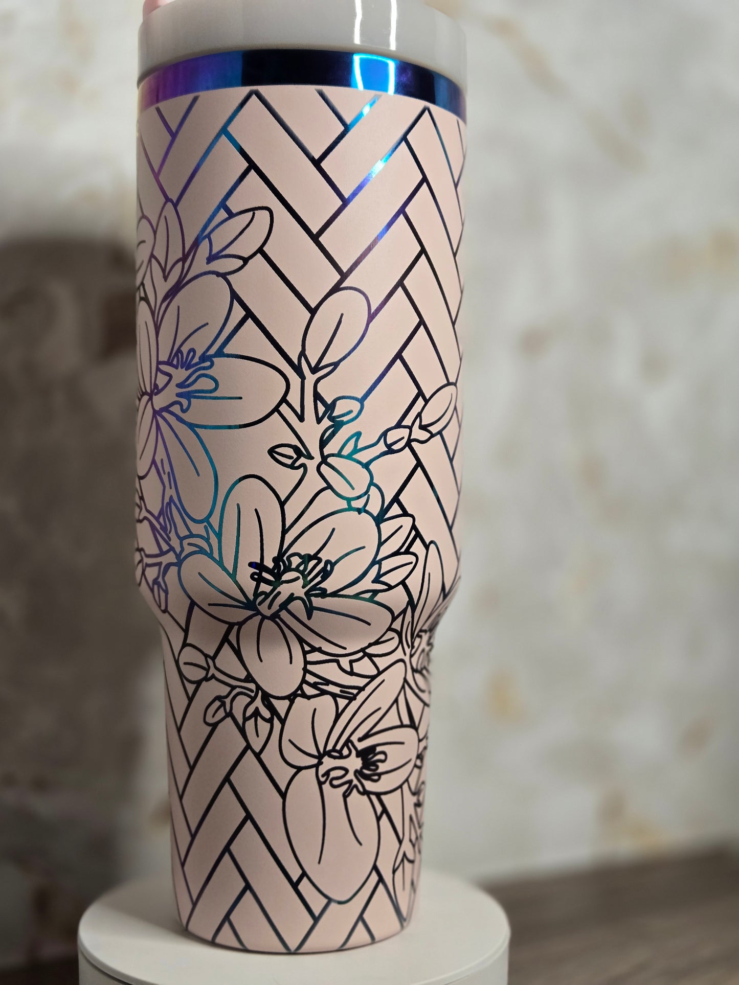 Floral Herringbone Tumbler